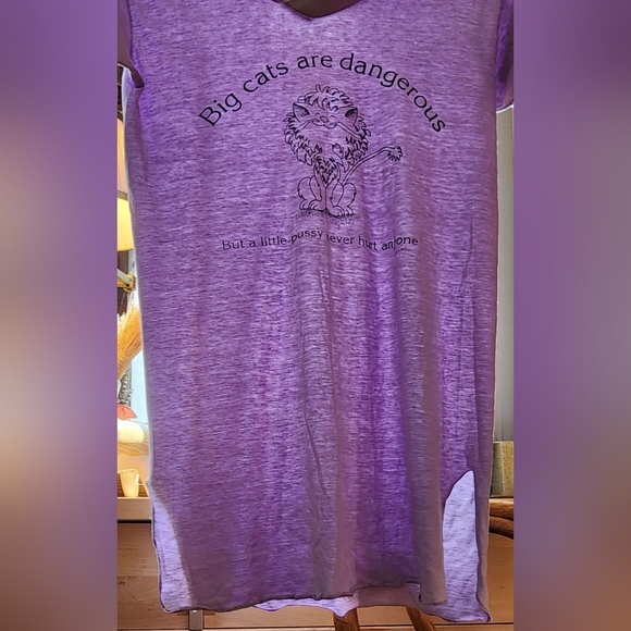 Vintage bodycon purple v-neck funny cat nightgown tunic tshirt soft feel S M - Picture 8 of 14